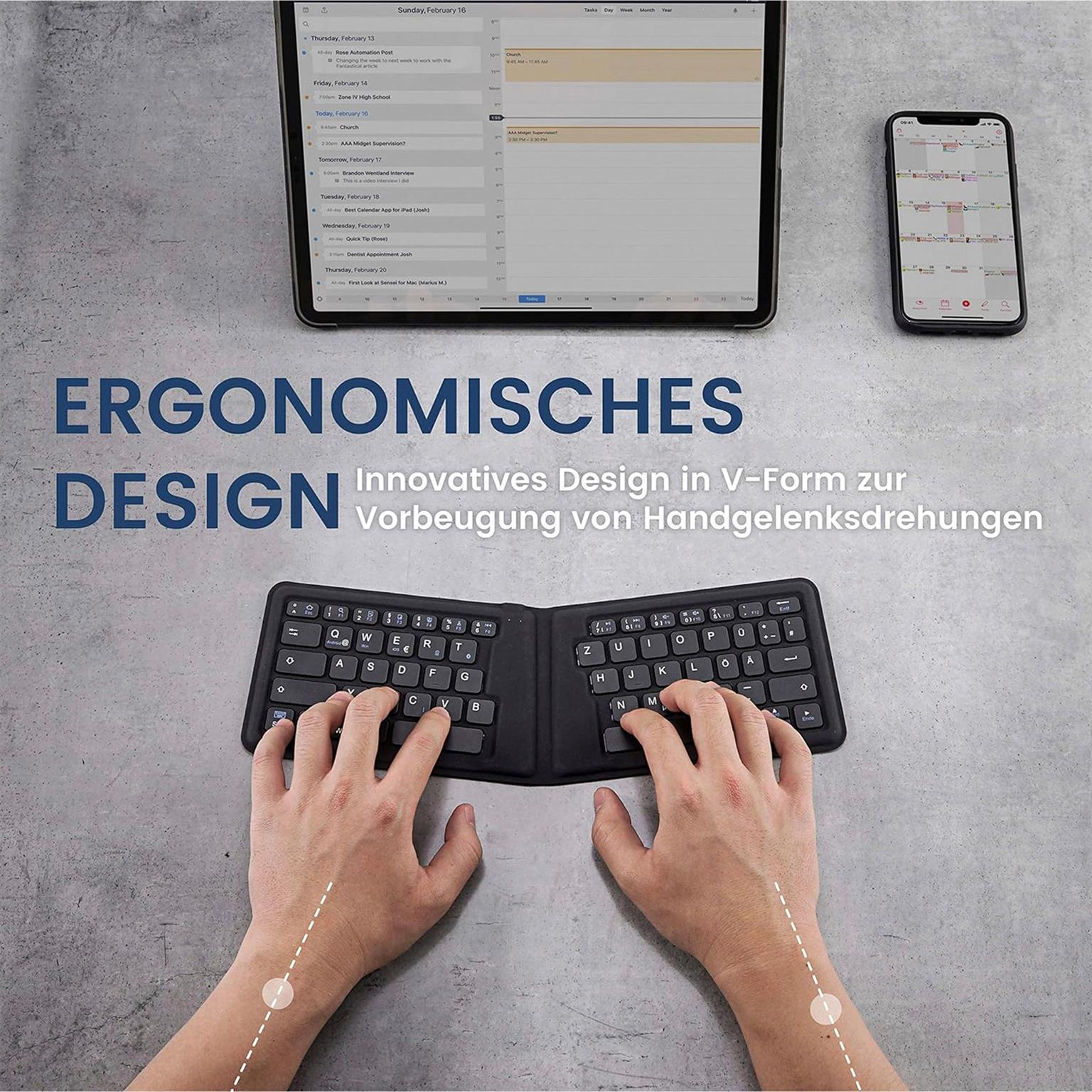 Perixx PERIBOARD-805 Ergo – Faltbare Bluetooth-Tastatur, ergonomisches Design, kompatibel mit iOS, Android – Weiteres Produktbild 5