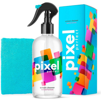 Pixel Perfect Bildschirmreiniger Spray 500ml mit Mikrofasertuch – Professionelle Bildschirmreinigung mit Spray und Tuch – Blau