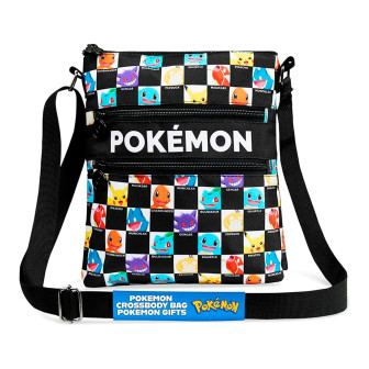 Pokémon Umhängetasche – Pokémon Schultertasche mit Reißverschlussfächern für unterwegs – Schwarz/Mehrfarbig
