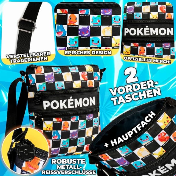 Pokémon Umhängetasche – Pokémon Schultertasche mit Reißverschlussfächern für unterwegs – Weiteres Produktbild 2 Pokémon Umhängetasche – Pokémon Schultertasche mit Reißverschlussfächern für unterwegs – Weiteres Produktbild 2