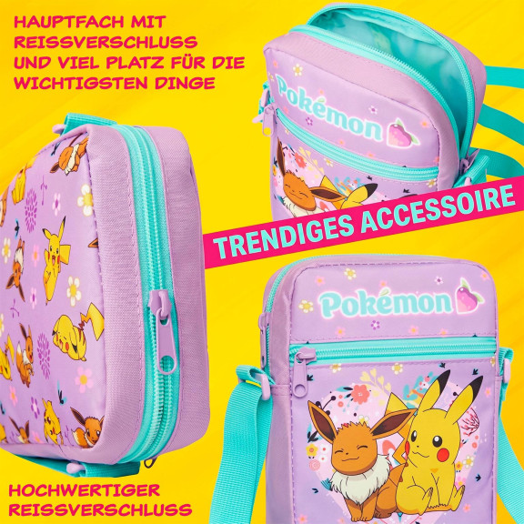 Pokémon Umhängetasche – Pokémon Schultertasche mit Reißverschlussfächern für unterwegs – Weiteres Produktbild 2