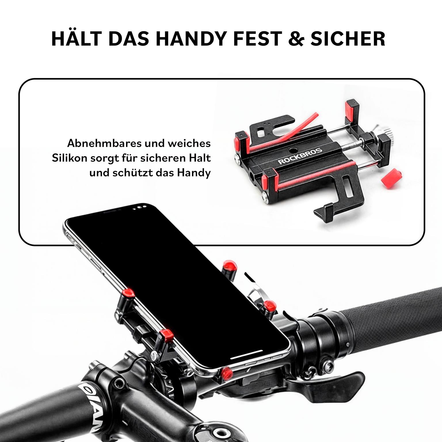 Rockbros Handyhalterung Fahrrad 699-BK – Fahrrad Smartphone Halterung, verstellbare Armspannweite, Aluminium – Weiteres Produktbild 1