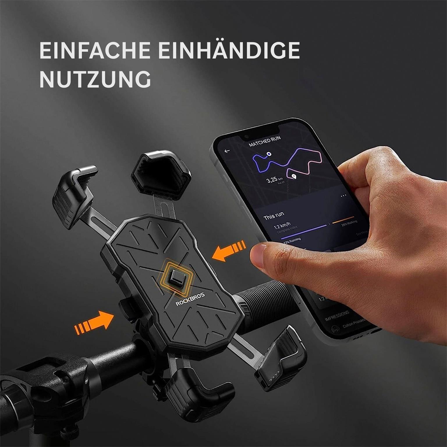 Rockbros Handy Halterung – Universell Passend für Smartphones von 4,5 bis 7,2 Zoll, Lenkerhalter Fahrrad – Weiteres Produktbild 1