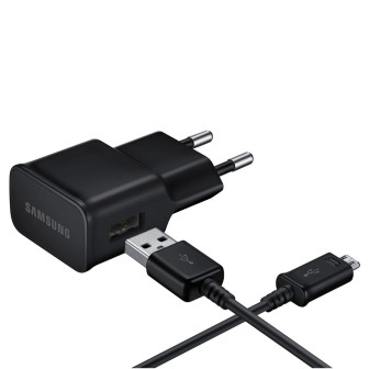Samsung Netzteil – USB-A Ladegerät EP-TA12 für Smartphones und andere Geräte, mit Ladekabel auf Micro-USB, 10W – Schwarz
