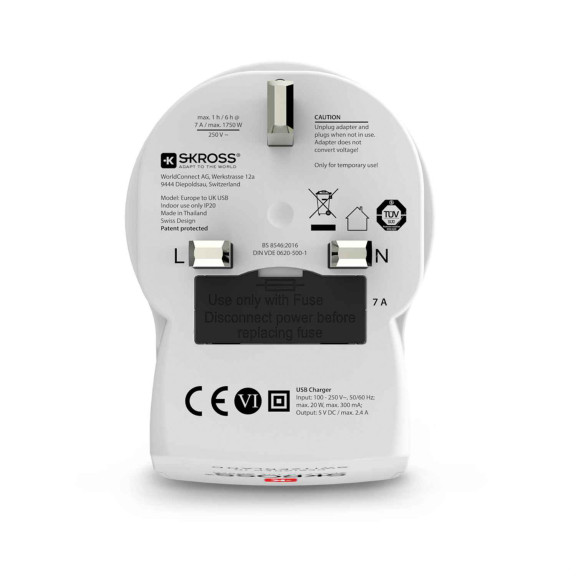 SKROSS Reiseadapter – Europa auf UK (Typ G) für Smartphones und andere Geräte, Länderreise-Serie, mit 2x USB – Weiteres Produktbild 3