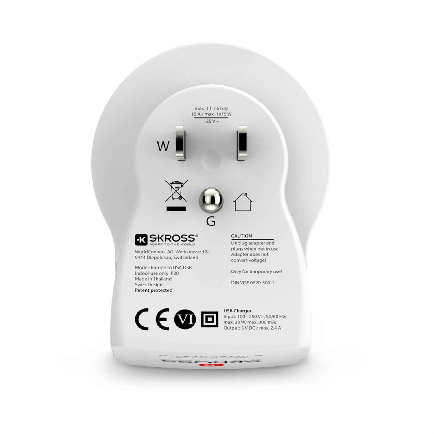 SKROSS Reiseadapter – Europa auf USA (Typ B) für Smartphones und andere Geräte, Länderreise-Serie, mit 2x USB – Weiteres Produktbild 3 SKROSS Reiseadapter – Europa auf USA (Typ B) für Smartphones und andere Geräte, Länderreise-Serie, mit 2x USB – Weiteres Produktbild 3