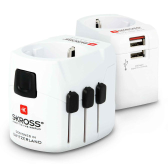 SKROSS Reiseadapter – PRO Light USB für 100+ Länder, passend für viele Geräte, Weltreise-Serie, mit USB – Weiß