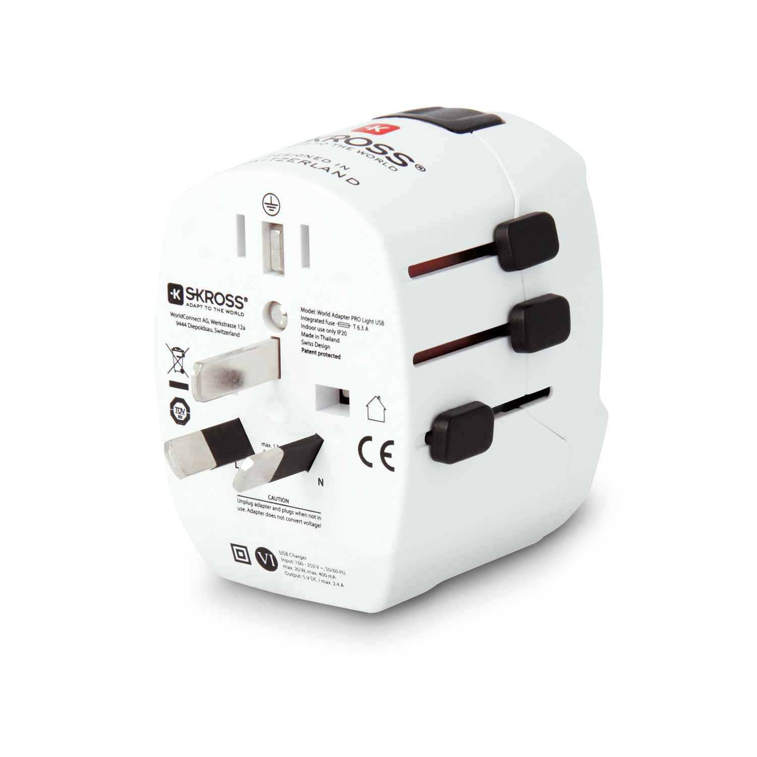 SKROSS Reiseadapter – PRO Light USB für 100+ Länder, passend für viele Geräte, Weltreise-Serie, mit USB – Weiteres Produktbild 2