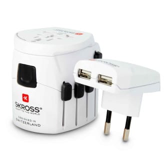 SKROSS Reiseadapter – PRO+ für 205+ Länder, passend für viele Geräte, Weltreise-Serie, mit USB- + Steckeradapter – Weiß SKROSS Reiseadapter – PRO+ für 205+ Länder, passend für viele Geräte, Weltreise-Serie, mit USB- + Steckeradapter – Weiß