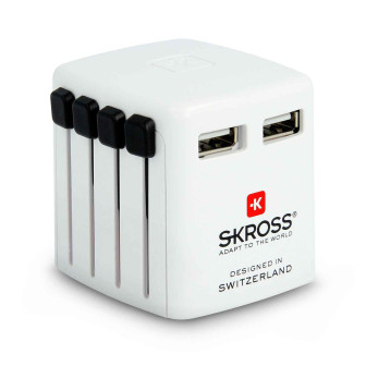 Skross World USB Charger – Multinationales USB Ladegerät, USB Ladestecker für Reisen, Kompaktes USB Ladegerät – Weiß
