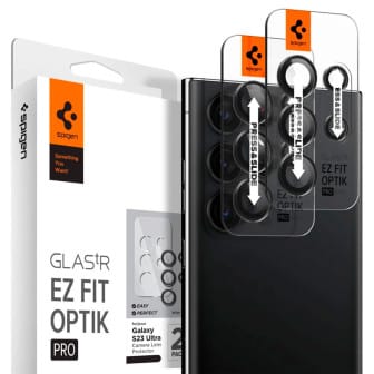 Spigen Glas.tR EZ Fit Optik Pro für Samsung Galaxy S23 Ultra – Hartglasabdeckung für Smartphone Kamera – Schwarz Spigen Glas.tR EZ Fit Optik Pro für Samsung Galaxy S23 Ultra – Hartglasabdeckung für Smartphone Kamera – Schwarz