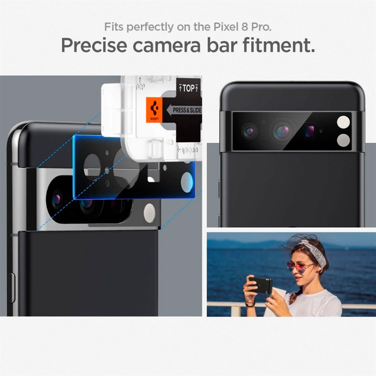 Spigen Glas.tR Optik für Google Pixel 8 – 2x gehärtete Glas Folien für die Kamera – Weiteres Produktbild 6