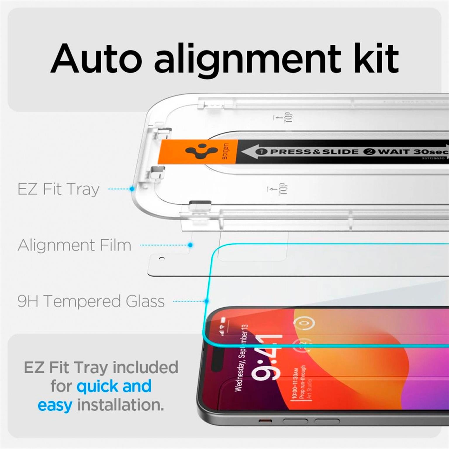 Spigen Glas.tR EZ Fit iPhone 15 Panzerglas Easy-Fit – Weiteres Produktbild 5