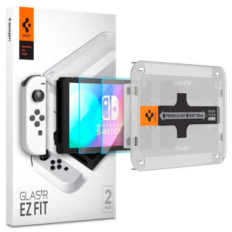 Spigen GLAS.tR EZ FIT – Bildschirmfolie für Nintendo Switch OLED – kratzfeste Schutzfolie – Transparent