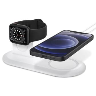 Spigen MagFit Duo – Qi-Ladestation mit Doppel Ladefunktion für Smartphone und Smartwatch Induktives Laden – Weiß Spigen MagFit Duo – Qi-Ladestation mit Doppel Ladefunktion für Smartphone und Smartwatch Induktives Laden – Weiß