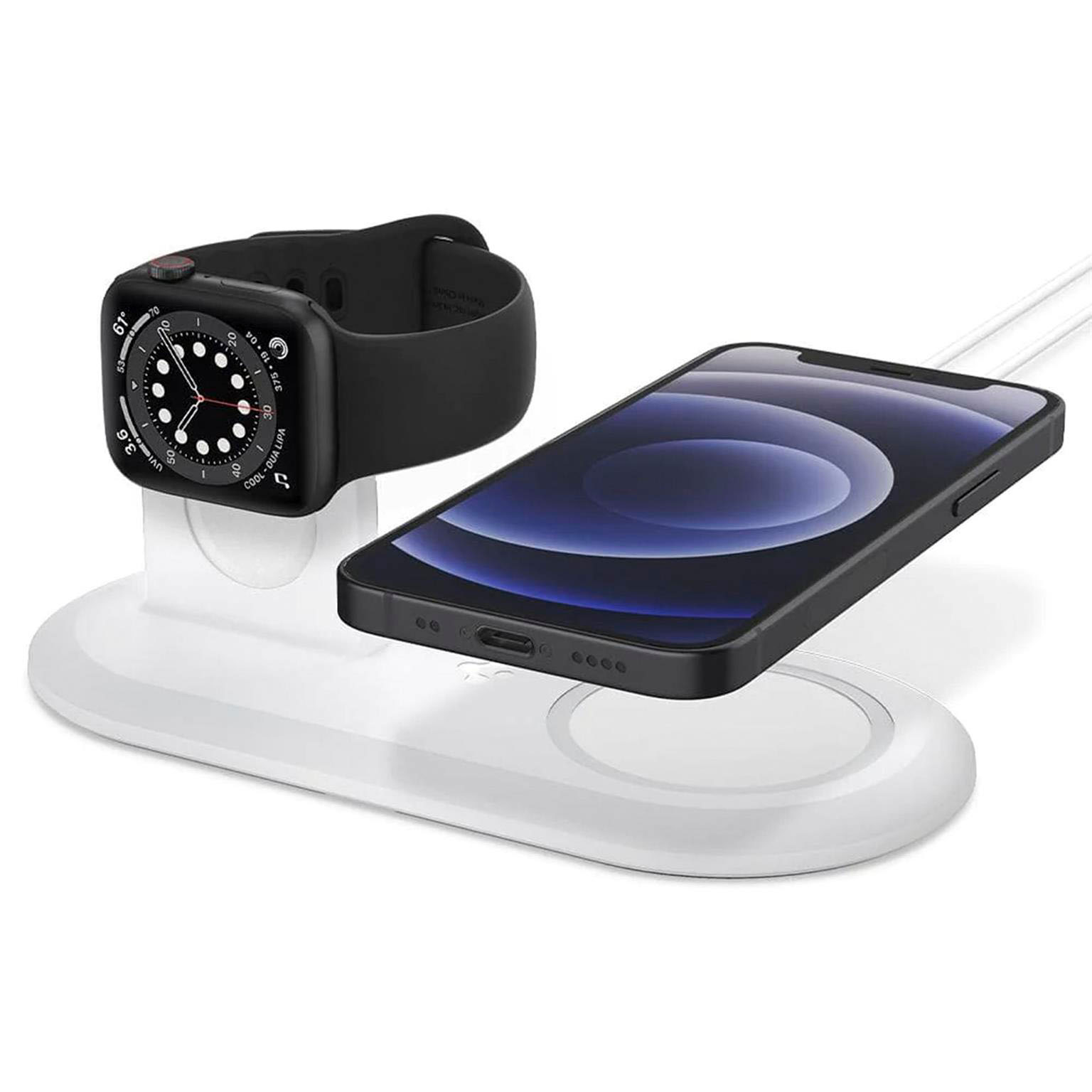 Spigen MagFit Duo – Qi-Ladestation mit Doppel Ladefunktion für Smartphone und Smartwatch Induktives Laden – undefined