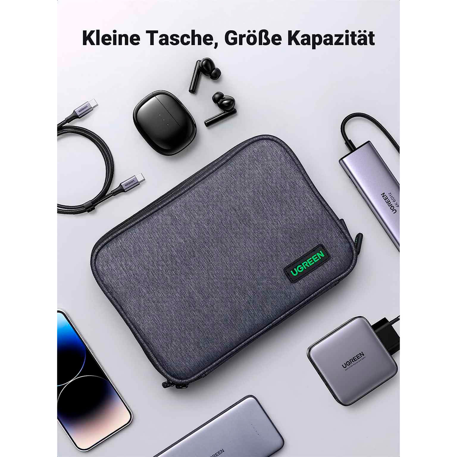 Ugreen Elektronik-Reisetasche – Großräumige Zubehörtasche für Kabel und diverse Geräte – Zweischichtig – Weiteres Produktbild 1