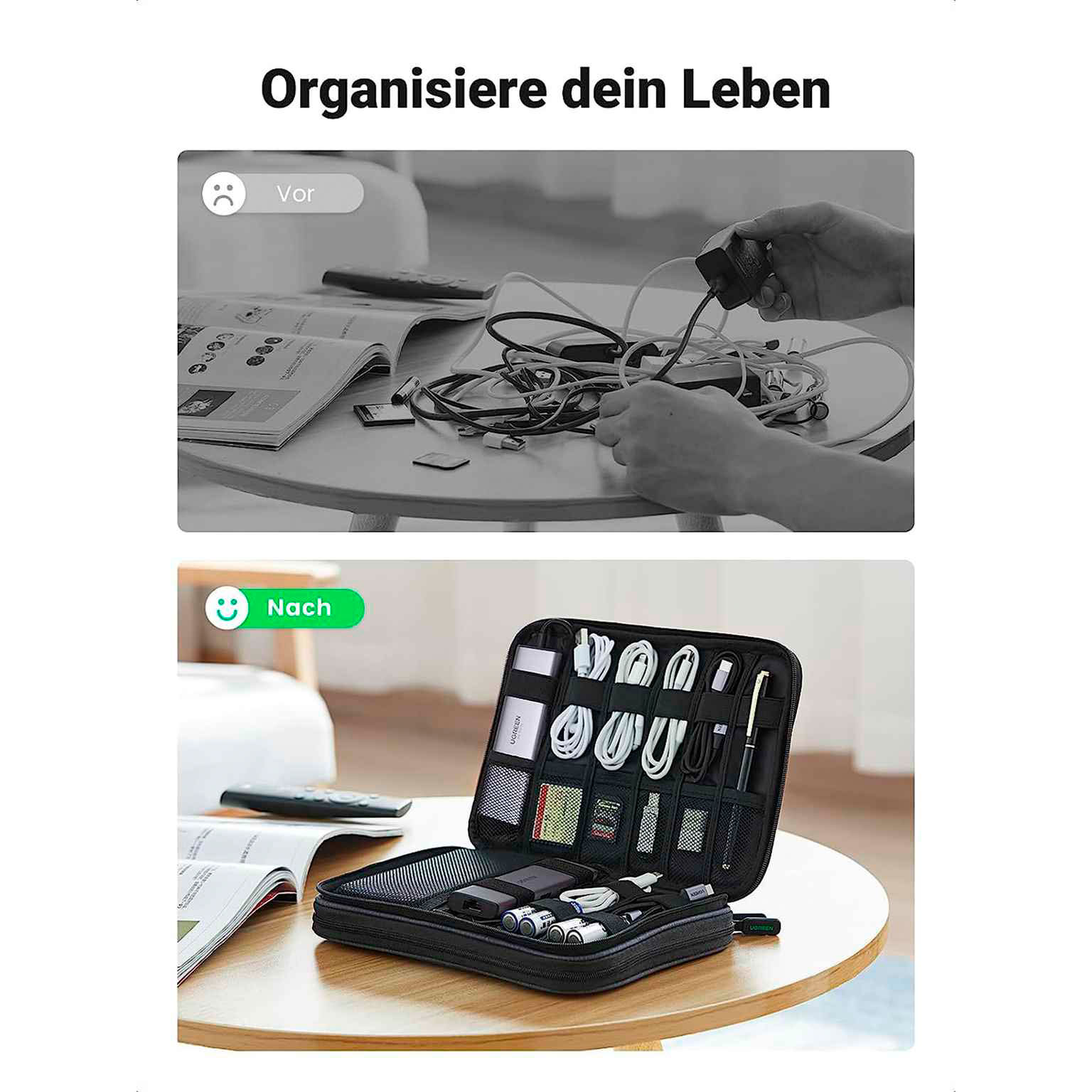 Ugreen Elektronik-Reisetasche – Großräumige Zubehörtasche für Kabel und diverse Geräte – Zweischichtig – Weiteres Produktbild 4