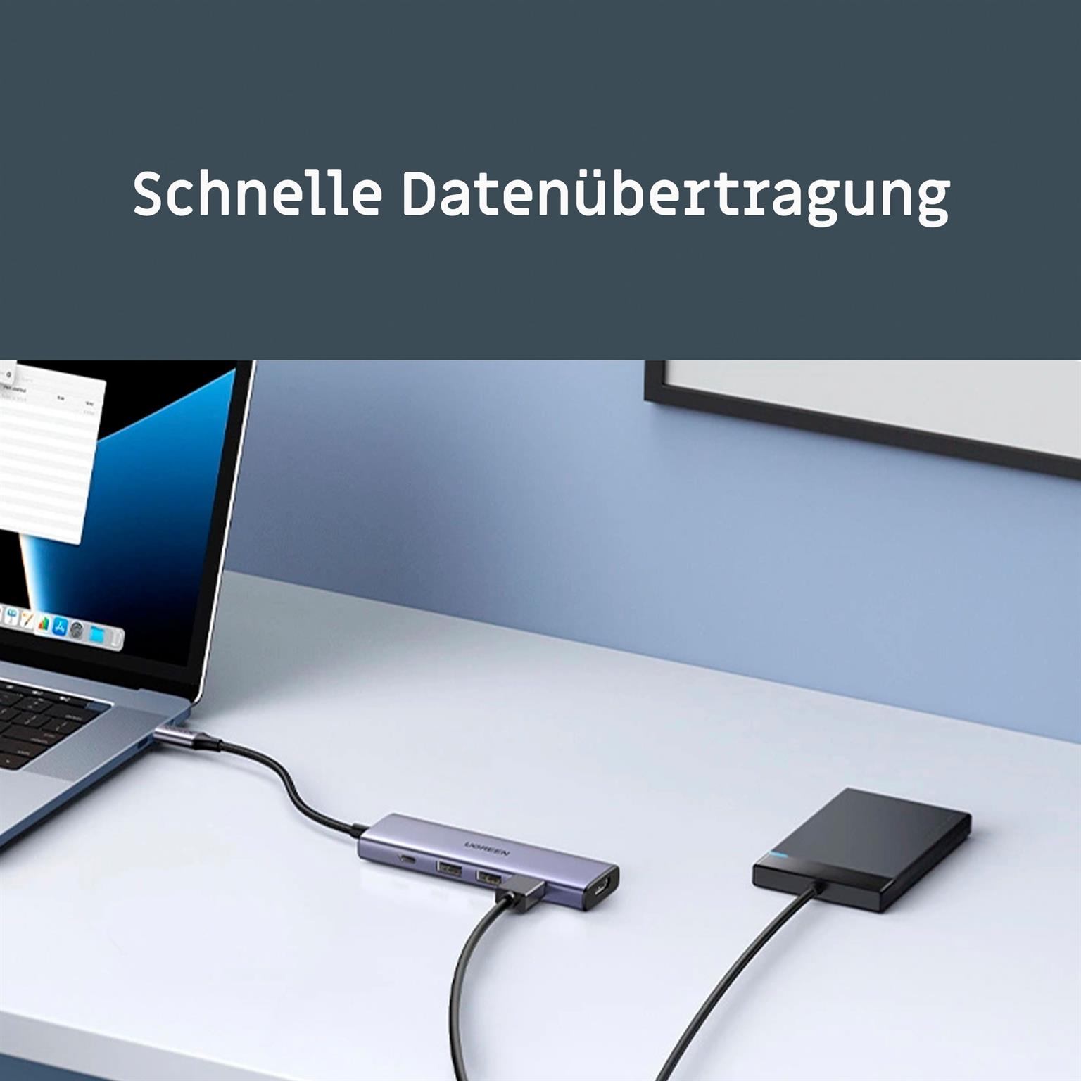 Ugreen Multifunktions-USB-Hub – USB-C für Smartphones und andere Geräte, HDMI, USB-C, USB-A – Weiteres Produktbild 1