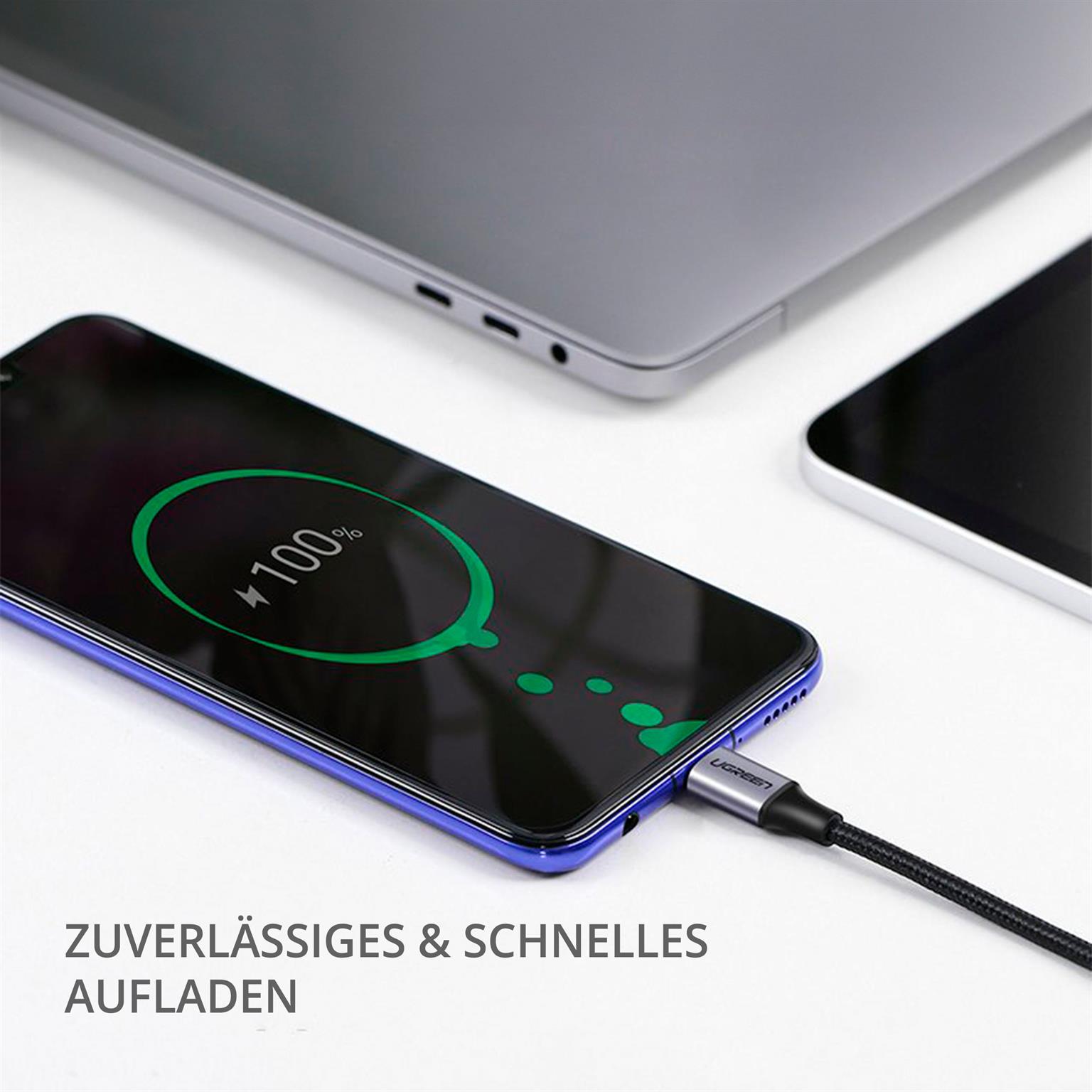 Ugreen Ladekabel – USB-C auf USB-C für Smartphones und anderes, 90 Grad Winkel einseitig, US255 Serie, 60W, 0,5 m – Weiteres Produktbild 2