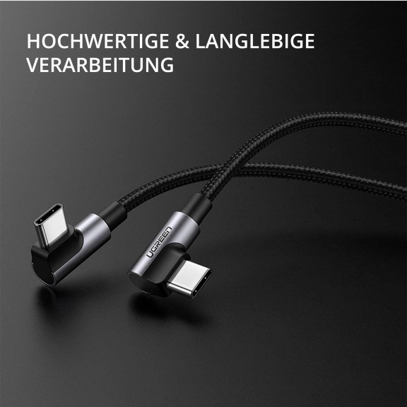 Ugreen Ladekabel – USB-C auf USB-C für Smartphones und anderes, 90 Grad Winkel beidseitig, 60W, 2 m – Weiteres Produktbild 3