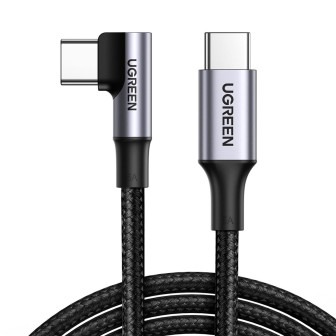 Ugreen Ladekabel – USB-C auf USB-C für Smartphones und anderes, 90 Grad Winkel einseitig, 100W, 2 m – Grau