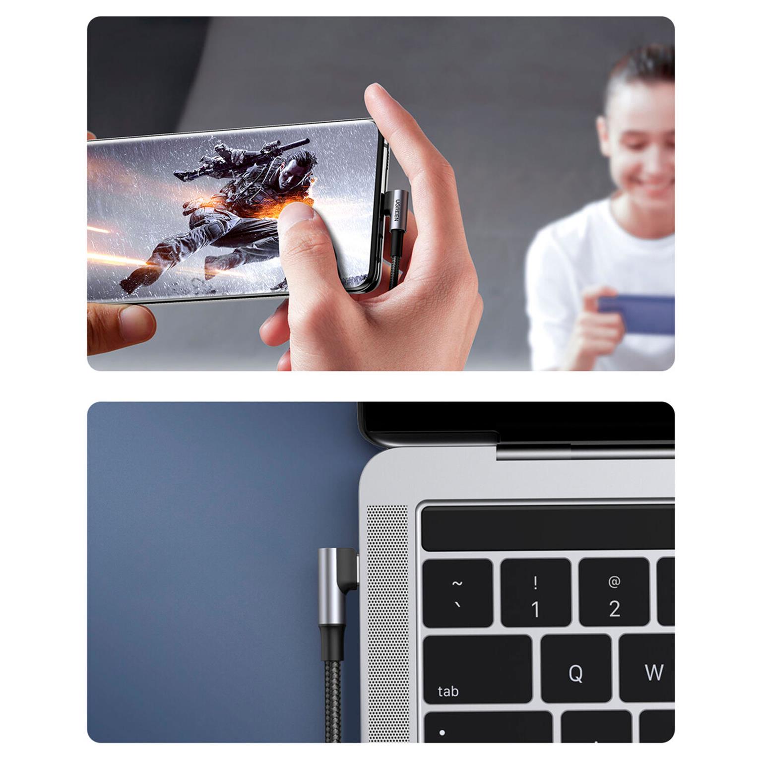 Ugreen Ladekabel – USB-C auf USB-C für Smartphones und anderes, 90 Grad Winkel einseitig, 100W, 2 m – Weiteres Produktbild 3