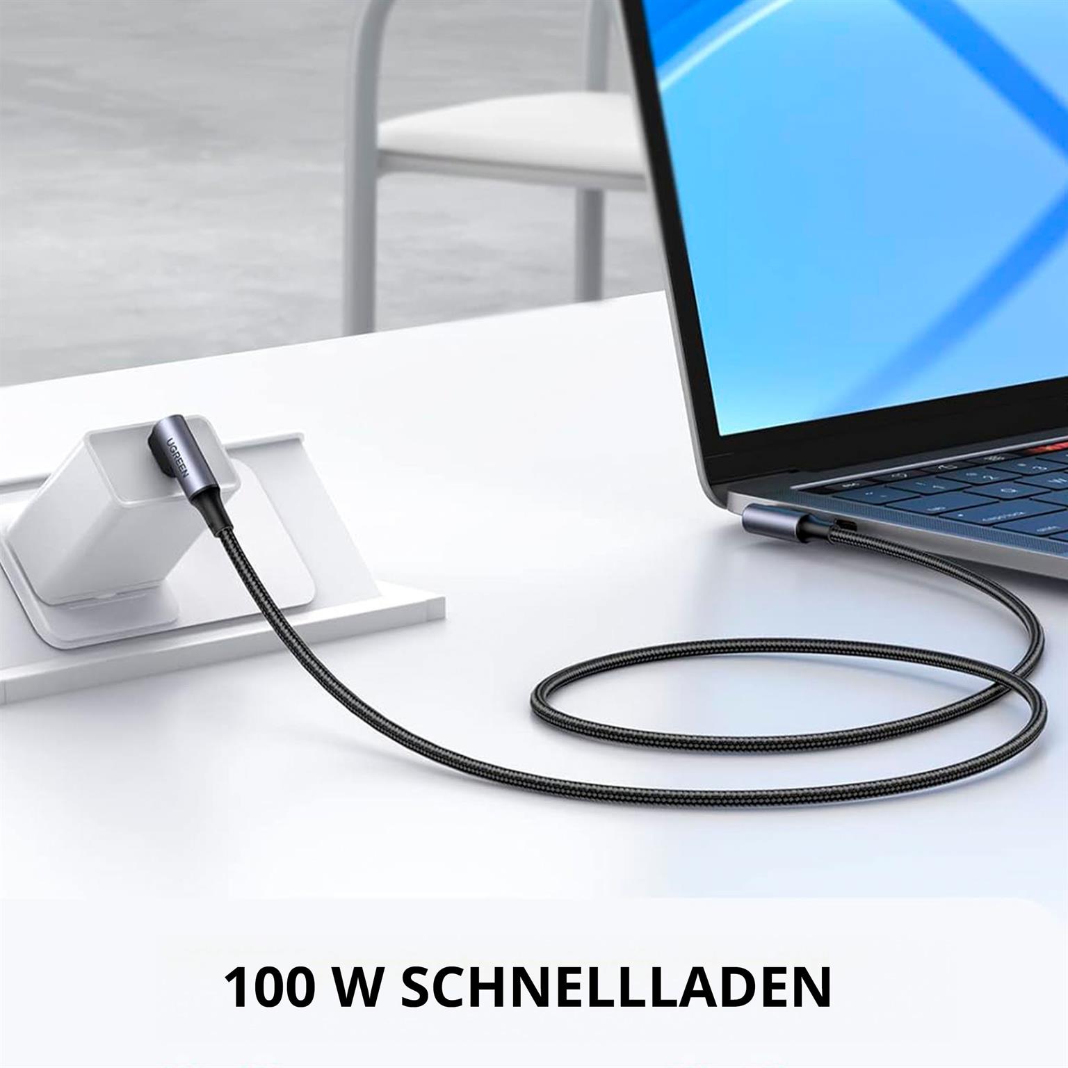 Ugreen Ladekabel – USB-C auf USB-C für Smartphones und anderes, 90 Grad Winkel beidseitig, 100W, 2 m – Weiteres Produktbild 2