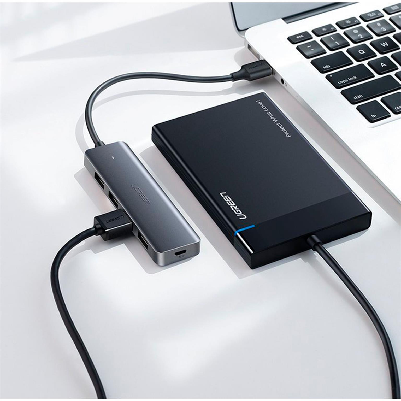 Ugreen USB-Hub – 4x USB-A 3.2 Ports, für Tablets und andere Geräte, Micro-USB Stromanschluss, USB-C Stecker – Weiteres Produktbild 2