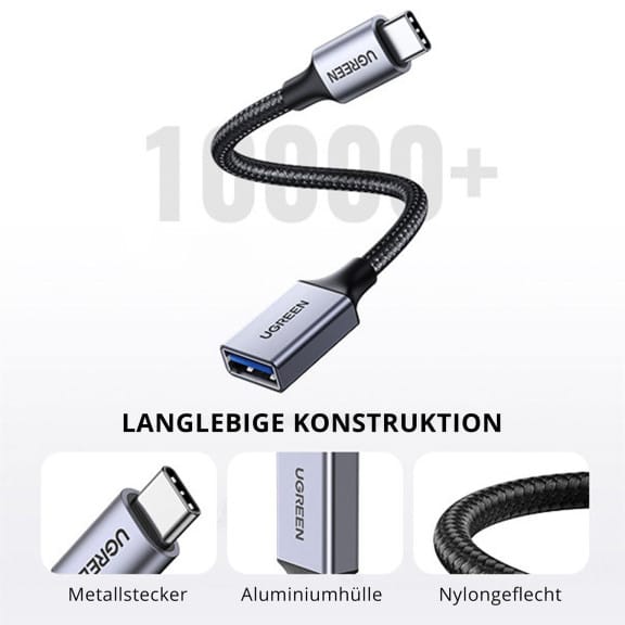 Ugreen USB-C auf USB-A 3.0 OTG Adapterkabel – Schneller Datenadapter – Weiteres Produktbild 2 Ugreen USB-C auf USB-A 3.0 OTG Adapterkabel – Schneller Datenadapter – Weiteres Produktbild 2