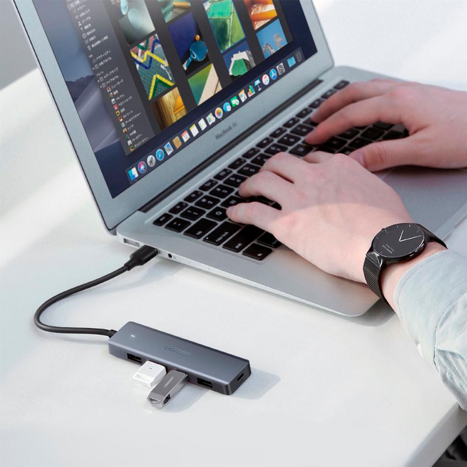 Ugreen USB-Hub  –  4x USB-A 3.2 Ports, für Smartphones und andere Geräte, Micro-USB Stromanschluss, USB-A Stecker – Weiteres Produktbild 2