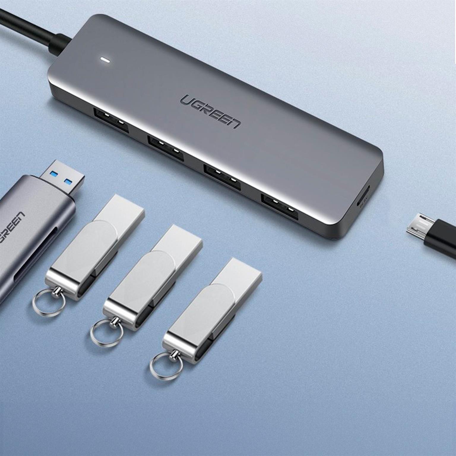 Ugreen USB-Hub  –  4x USB-A 3.2 Ports, für Smartphones und andere Geräte, Micro-USB Stromanschluss, USB-A Stecker – Weiteres Produktbild 4