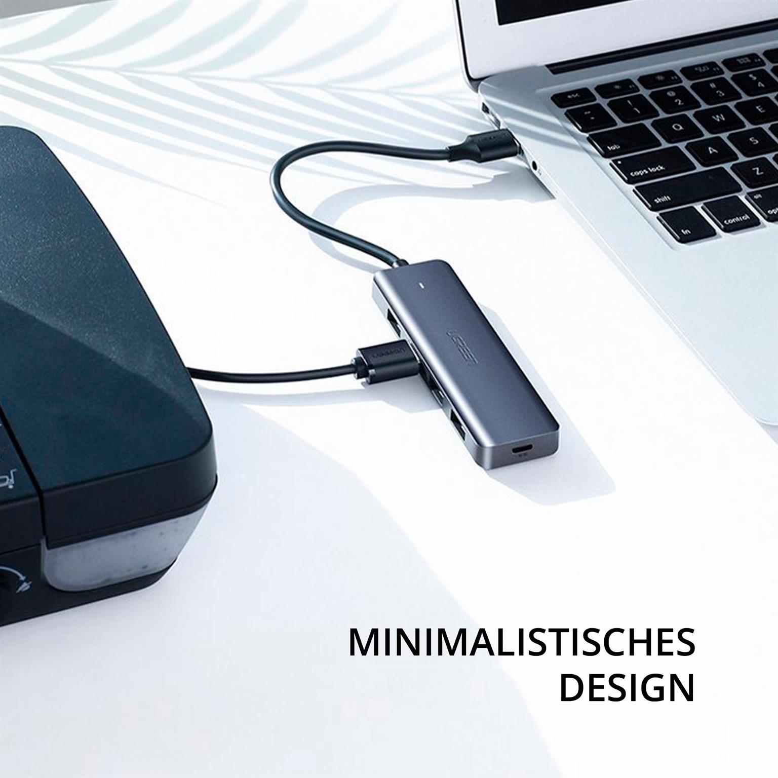 Ugreen USB-Hub  –  4x USB-A 3.2 Ports, für Smartphones und andere Geräte, Micro-USB Stromanschluss, USB-A Stecker – Weiteres Produktbild 5
