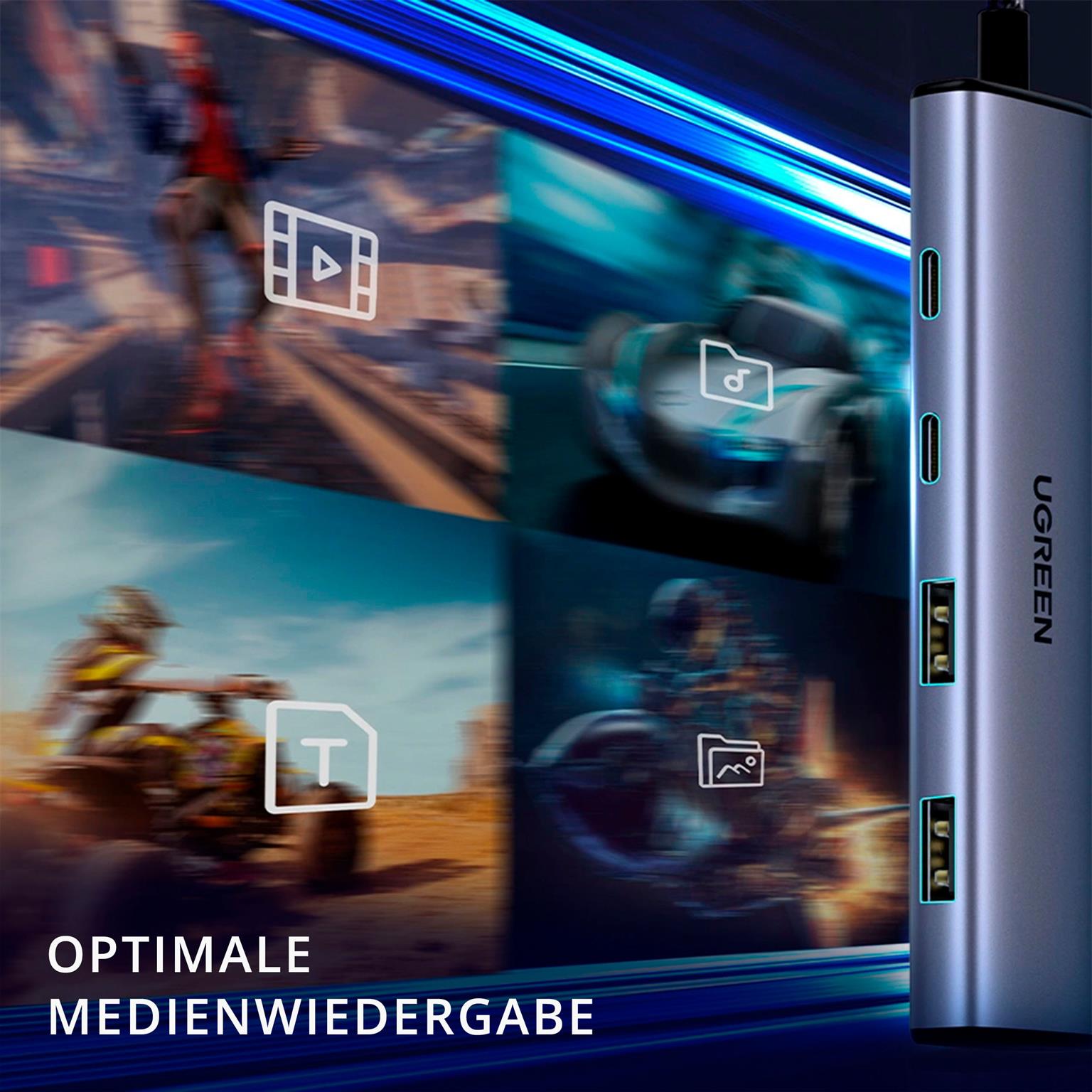 Ugreen Multifunktions-USB-Hub – USB-C für Smartphones und andere Geräte, 2x USB-C und 2x USB-A – Weiteres Produktbild 3 Ugreen Multifunktions-USB-Hub – USB-C für Smartphones und andere Geräte, 2x USB-C und 2x USB-A – Weiteres Produktbild 3