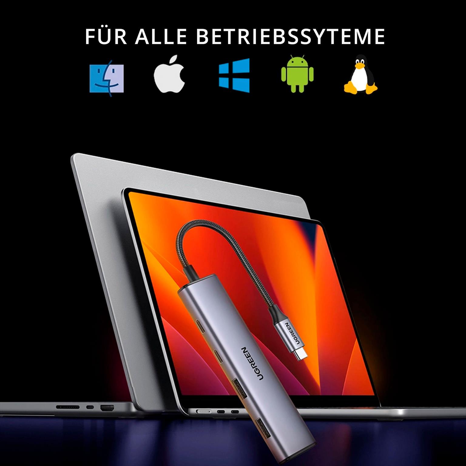 Ugreen Multifunktions-USB-Hub – USB-C für Smartphones und andere Geräte, 2x USB-C und 2x USB-A – Weiteres Produktbild 4 Ugreen Multifunktions-USB-Hub – USB-C für Smartphones und andere Geräte, 2x USB-C und 2x USB-A – Weiteres Produktbild 4