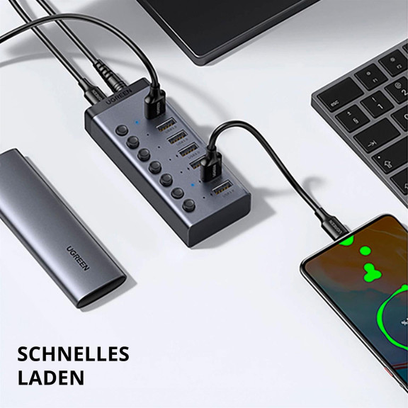 Ugreen USB-Hub CM481 – USB-Hub Mehrfachstecker, 7 Ports USB 3.0 mit 12V Adapter und Netzteil – Weiteres Produktbild 3