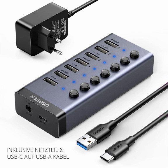 Ugreen USB-Hub CM481 – USB-Hub Mehrfachstecker, 7 Ports USB 3.0 mit 12V Adapter und Netzteil – Weiteres Produktbild 4