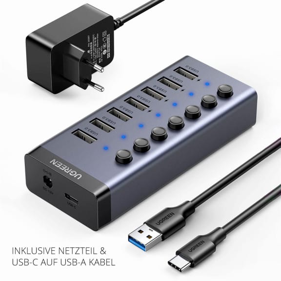Ugreen USB-Hub CM481 – USB-Hub Mehrfachstecker, 7 Ports USB 3.0 mit 12V Adapter und Netzteil – Weiteres Produktbild 4 Ugreen USB-Hub CM481 – USB-Hub Mehrfachstecker, 7 Ports USB 3.0 mit 12V Adapter und Netzteil – Weiteres Produktbild 4
