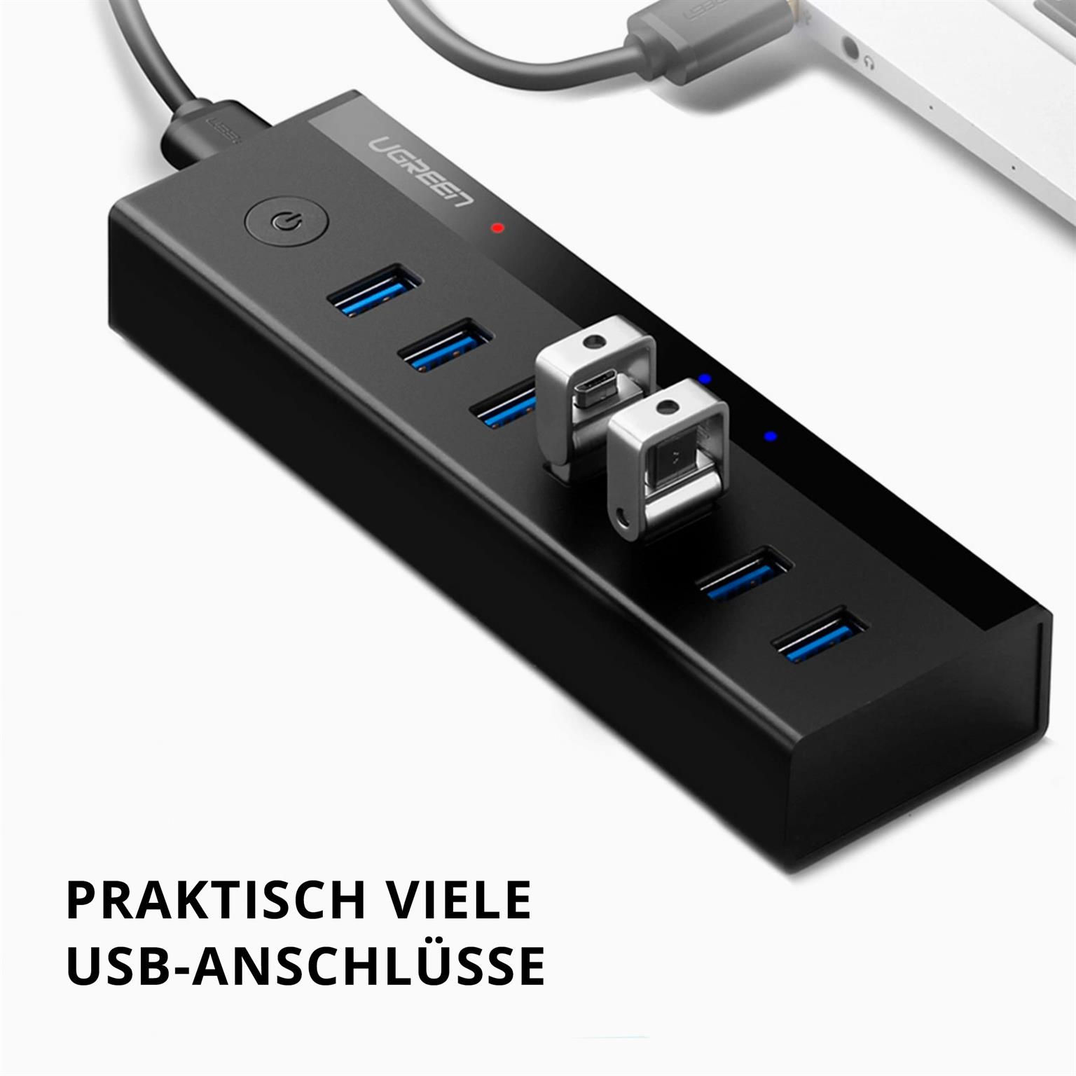 Ugreen USB-Hub US219 – USB-A auf USB-A Hub, 7 Ports, USB 3.0 Hub mit Netzteil, 1 Meter Kabel, Plug-and-Play – Weiteres Produktbild 1
