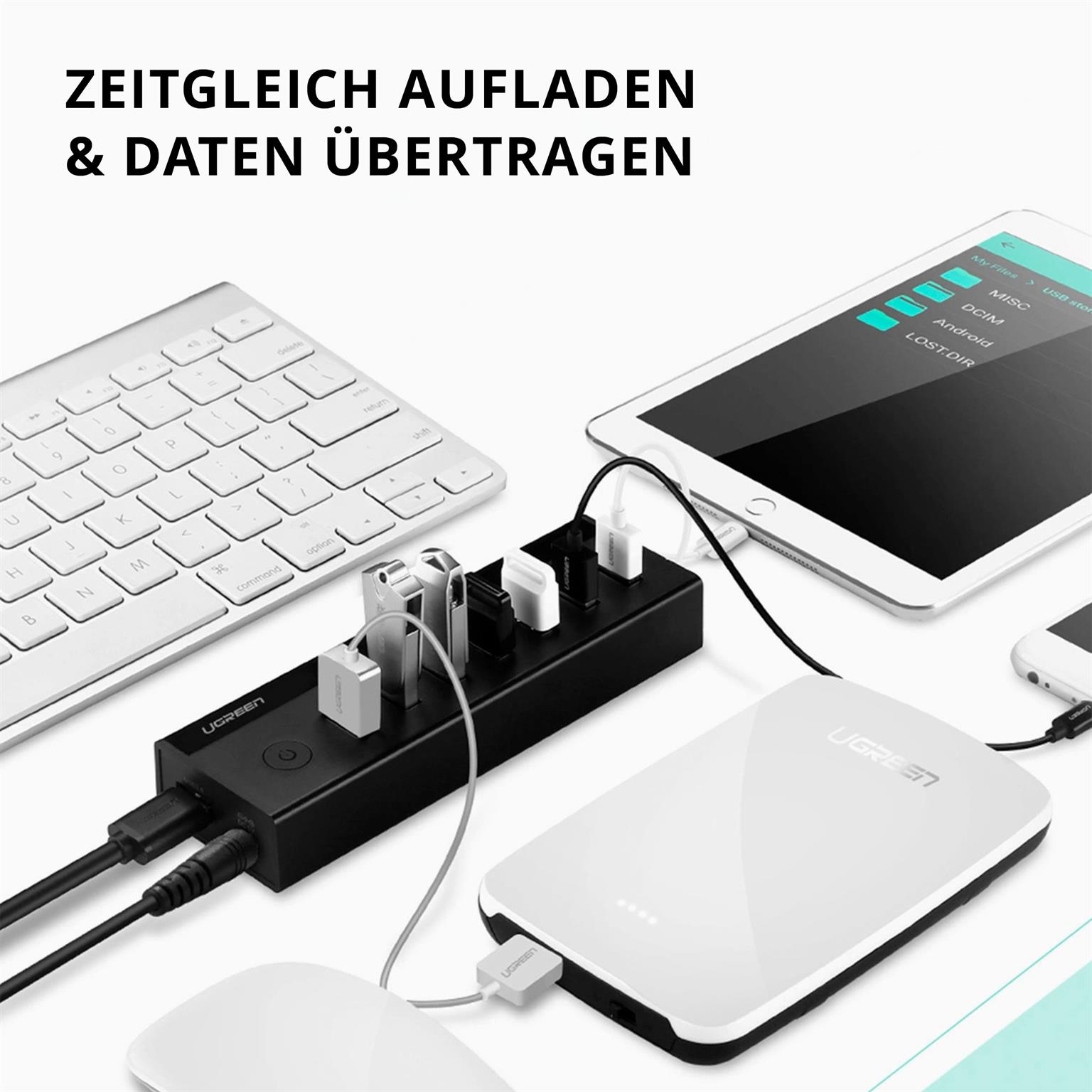 Ugreen USB-Hub US219 – USB-A auf USB-A Hub, 7 Ports, USB 3.0 Hub mit Netzteil, 1 Meter Kabel, Plug-and-Play – Weiteres Produktbild 2
