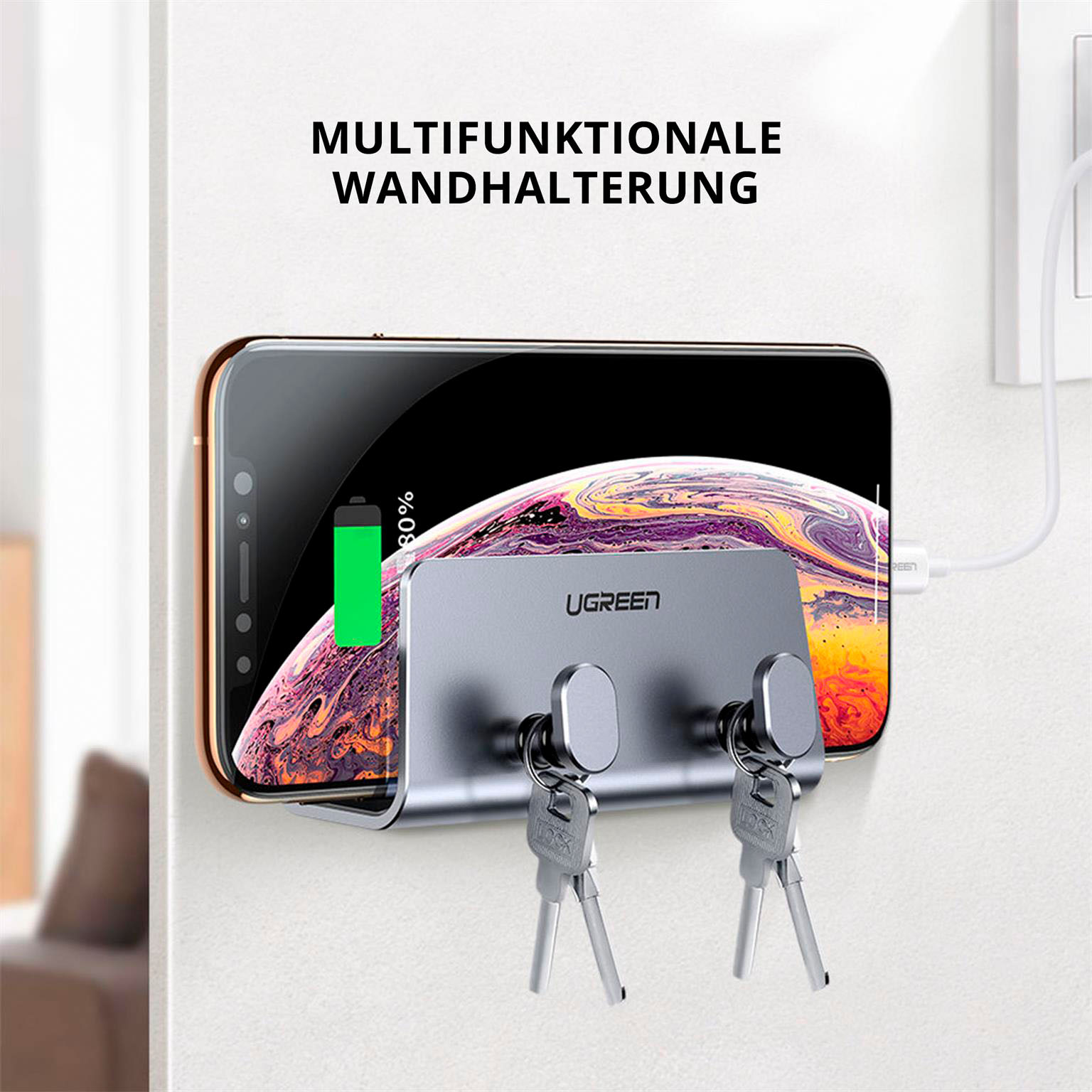 Ugreen Wandhalterung – Wandhalterung mit Doppelhaken, Metall Wandhalterung für Tablets und Smartphones – Weiteres Produktbild 1