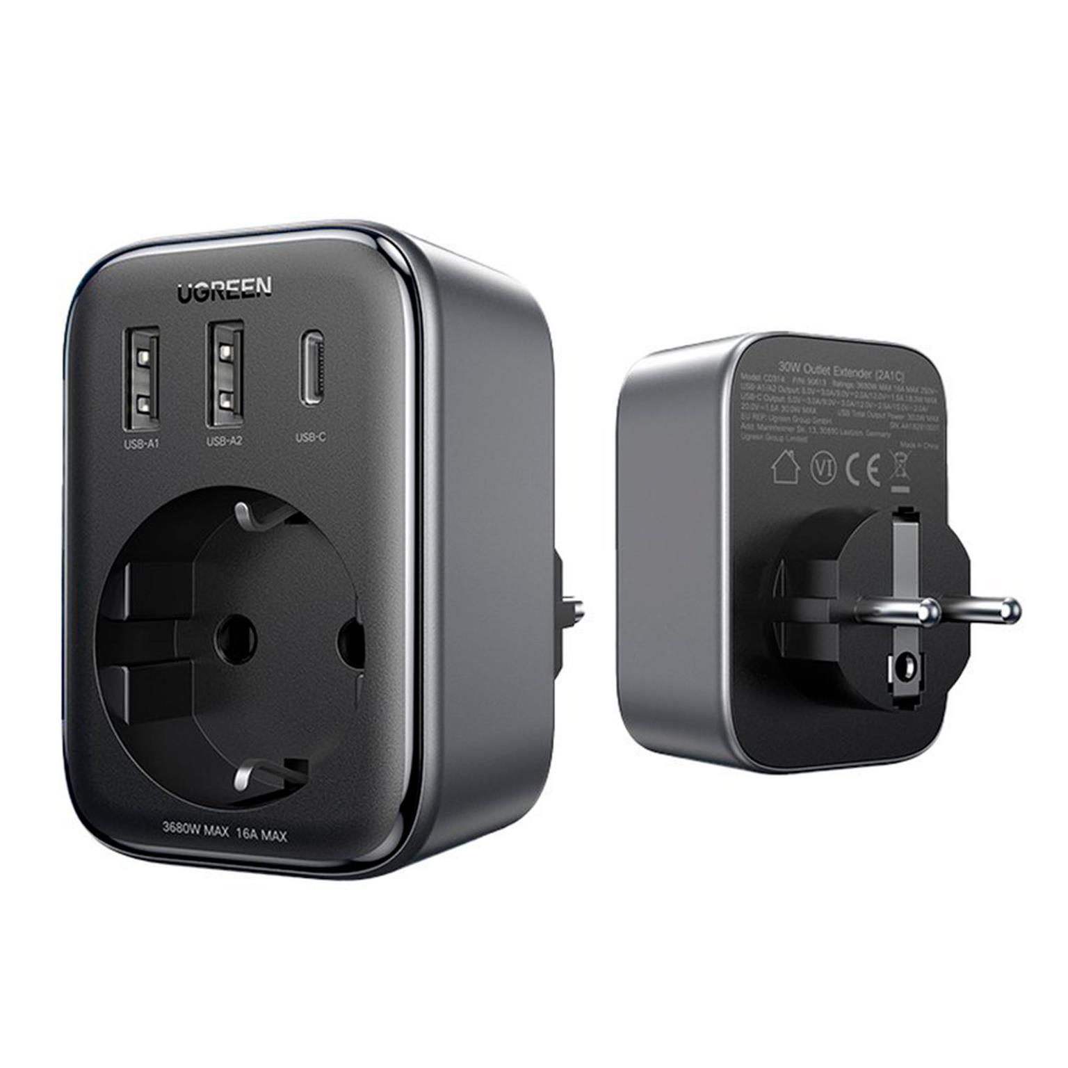 Ugreen Wandladegerät 2x USB / USB-C 30W EU-EU 13A CD314 – USB C Netzteil mit 2xUSB, Steckdosenadapter USB – undefined