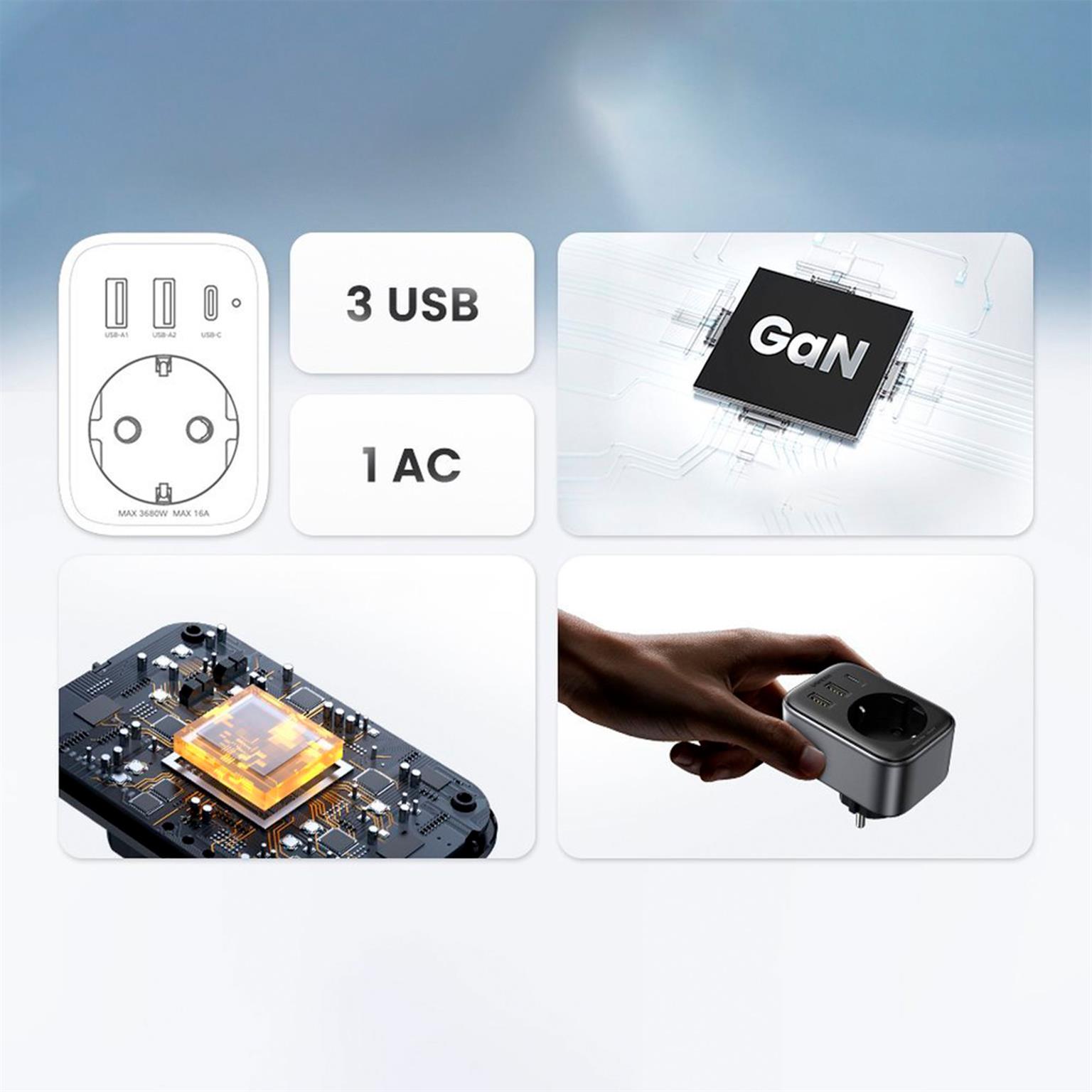 Ugreen Wandladegerät 2x USB / USB-C 30W EU-EU 13A CD314 – USB C Netzteil mit 2xUSB, Steckdosenadapter USB – Weiteres Produktbild 3