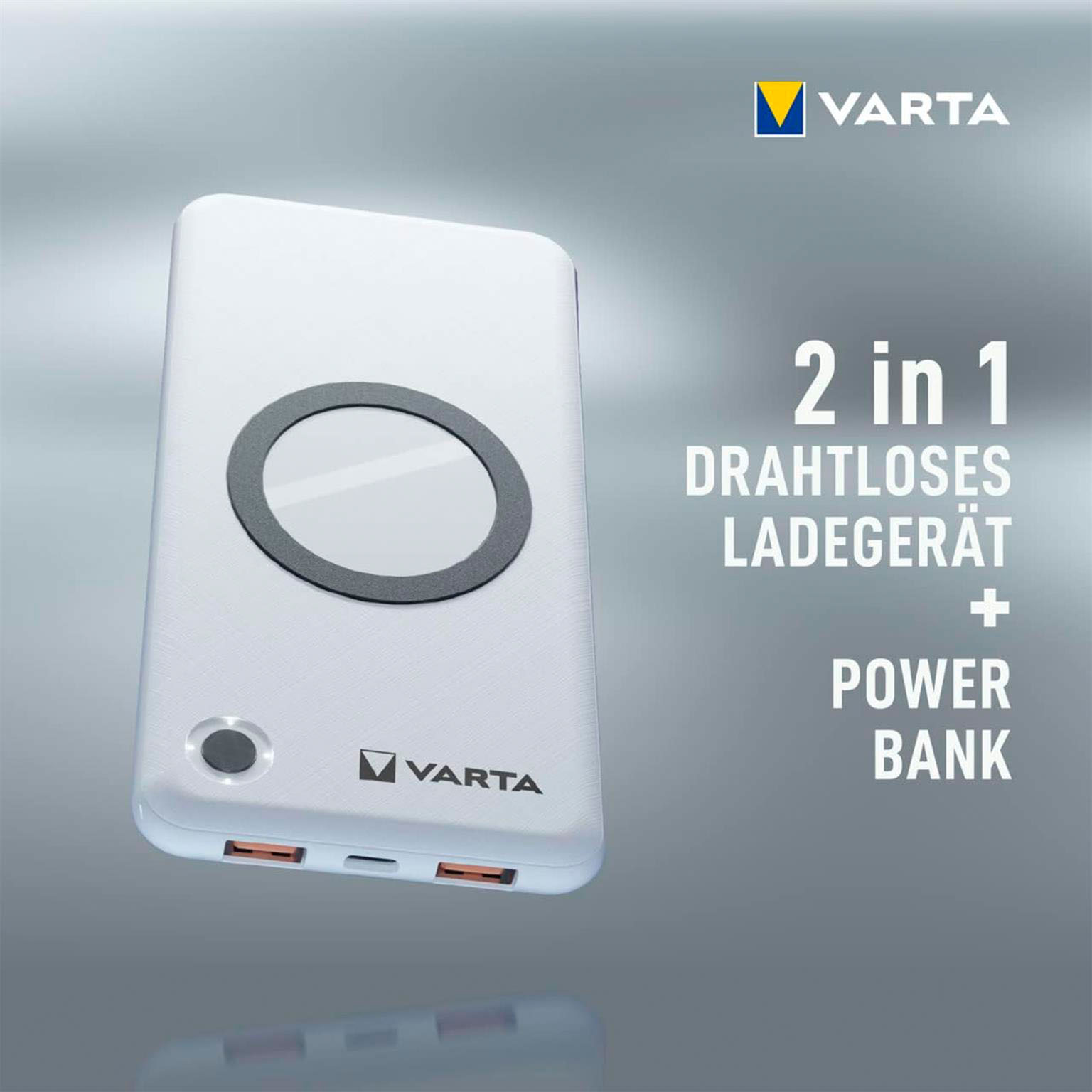 VARTA Powerbank – 2x USB-A + 1x USB-C bidirektional für Smartphones und andere Geräte, mit Qi-Charging, 10000 mAh – Weiteres Produktbild 2