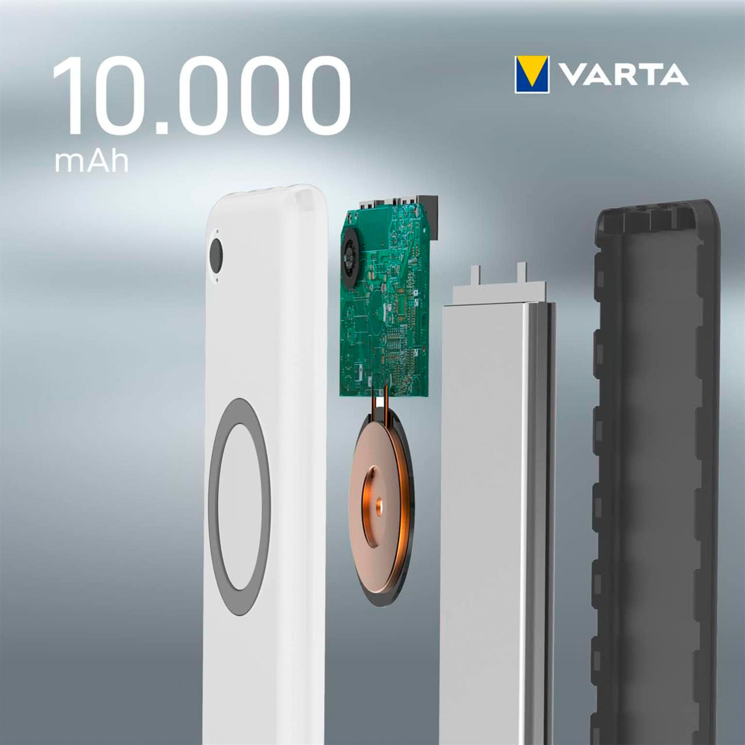 VARTA Powerbank – 2x USB-A + 1x USB-C bidirektional für Smartphones und andere Geräte, mit Qi-Charging, 10000 mAh – Weiteres Produktbild 3