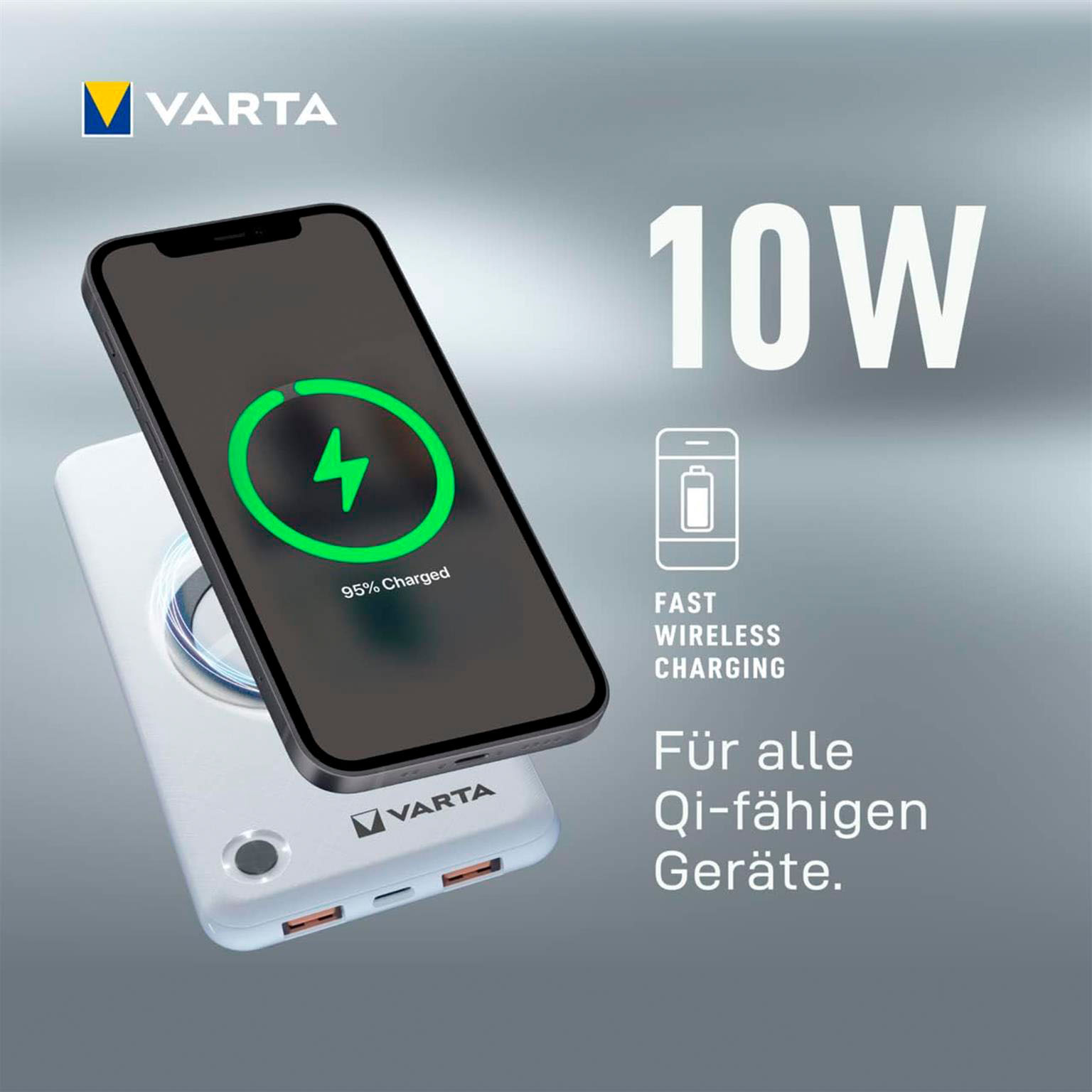 VARTA Powerbank – 2x USB-A + 1x USB-C bidirektional für Smartphones und andere Geräte, mit Qi-Charging, 10000 mAh – Weiteres Produktbild 6