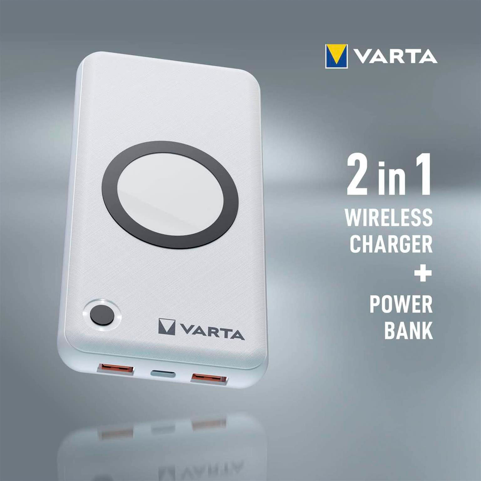 VARTA Powerbank – 2x USB-A + 1x USB-C bidirektional für Smartphones und andere Geräte, mit Qi-Charging, 15000 mAh – Weiteres Produktbild 2