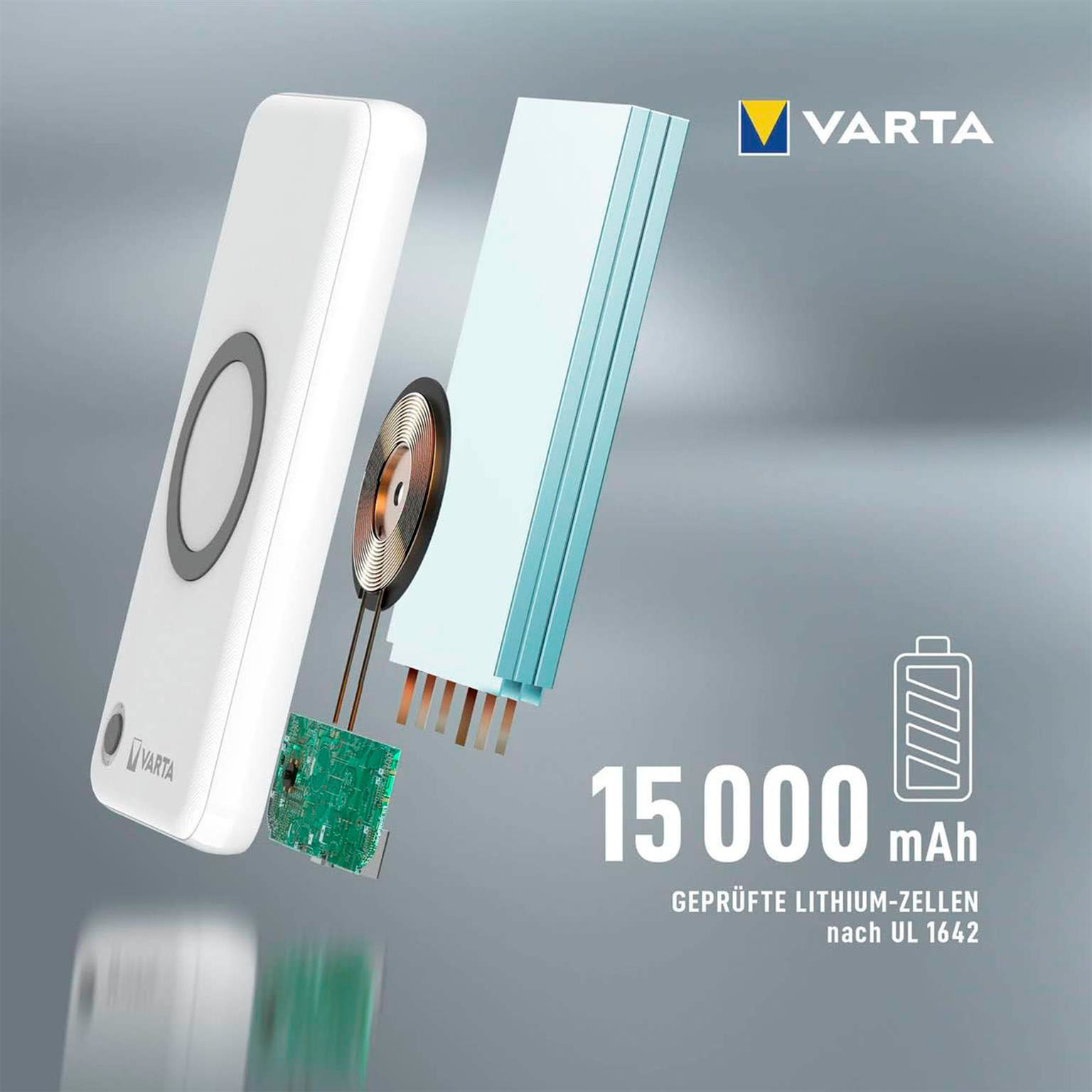VARTA Powerbank – 2x USB-A + 1x USB-C bidirektional für Smartphones und andere Geräte, mit Qi-Charging, 15000 mAh – Weiteres Produktbild 3