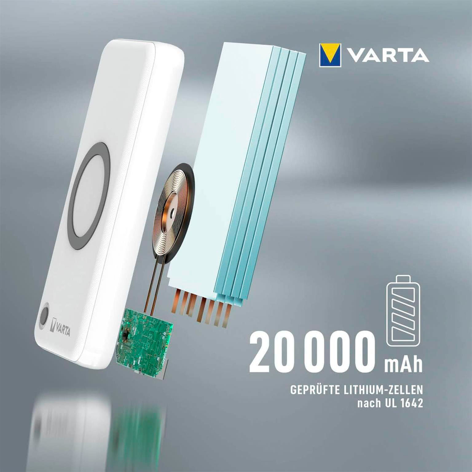 VARTA Powerbank – 2x USB-A + 1x USB-C bidirektional für Smartphones und andere Geräte, mit Qi-Charging, 20000 mAh – Weiteres Produktbild 3
