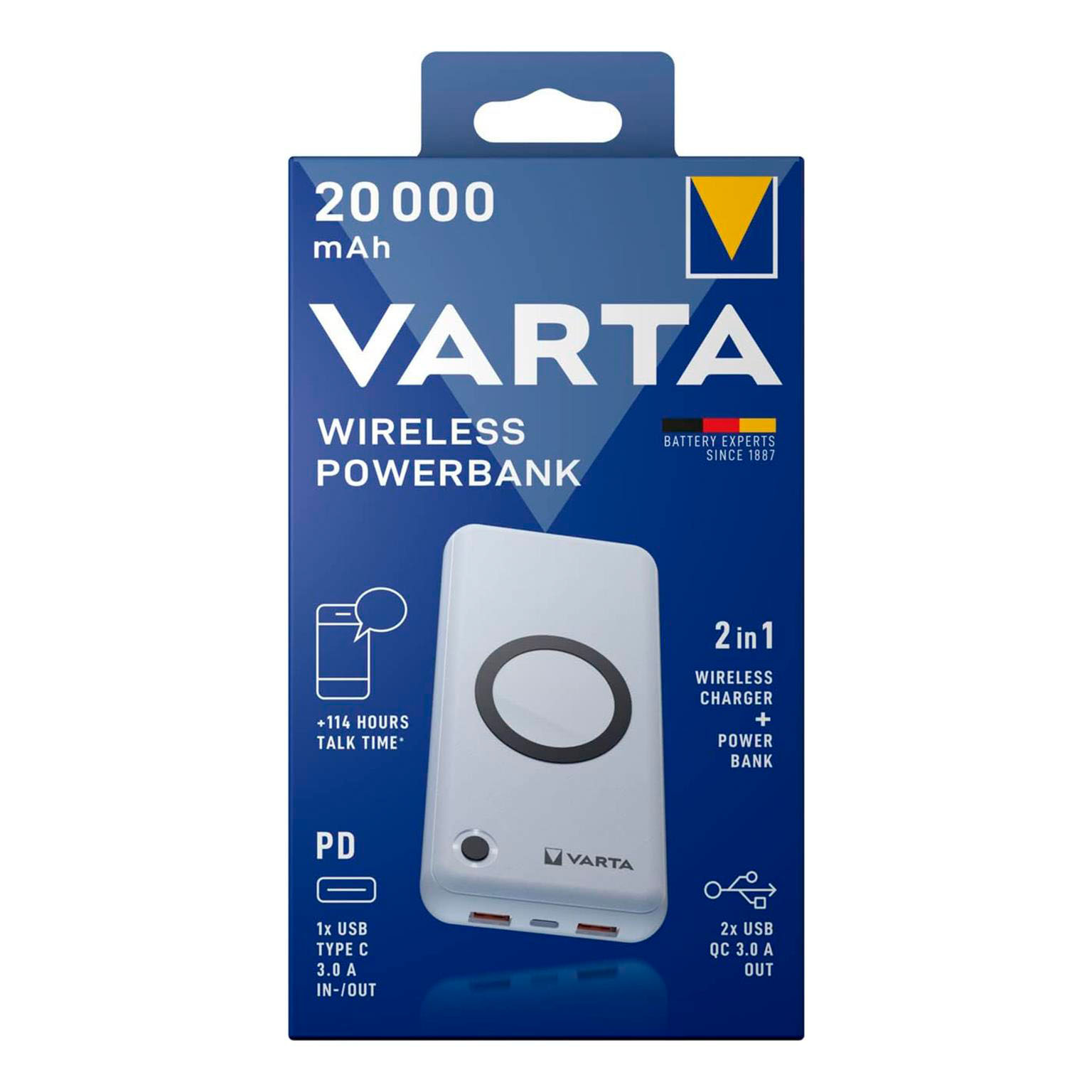 VARTA Powerbank – 2x USB-A + 1x USB-C bidirektional für Smartphones und andere Geräte, mit Qi-Charging, 20000 mAh – Weiteres Produktbild 8